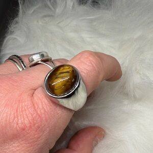 Men’s Genuine Oval Cut Tiger’s Eye Stainless Steel Ring sz 9